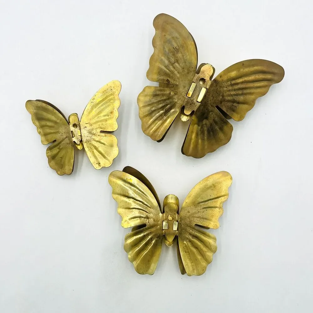 Set Of 3 Vintage Two-toned Aluminum Butterflies. Wall Art. Gold And Copper Color